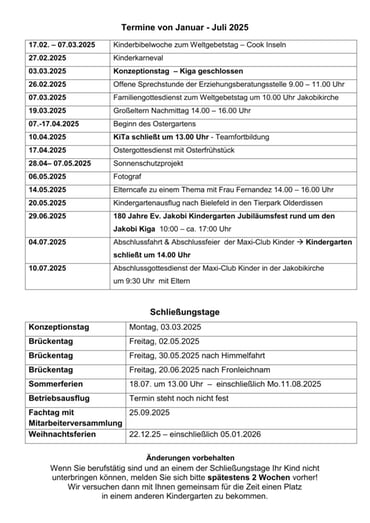 Termine Halbjahr